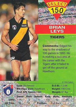 1994 Select AFL #150 Brian Leys Back